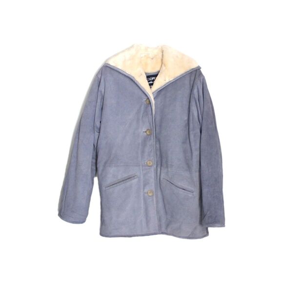 Vintage Cooper Jacket Blue Suede Faux Fur Lining Women's Large - Picture 1 of 5